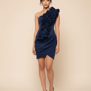 Betsy & Adam Midnight Blue One-Shoulder Dress
